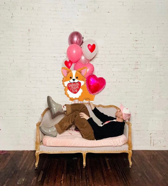 'I Chews You' All My Lovin' Corgie Valentine's Helium Balloon Bouquet (more options)